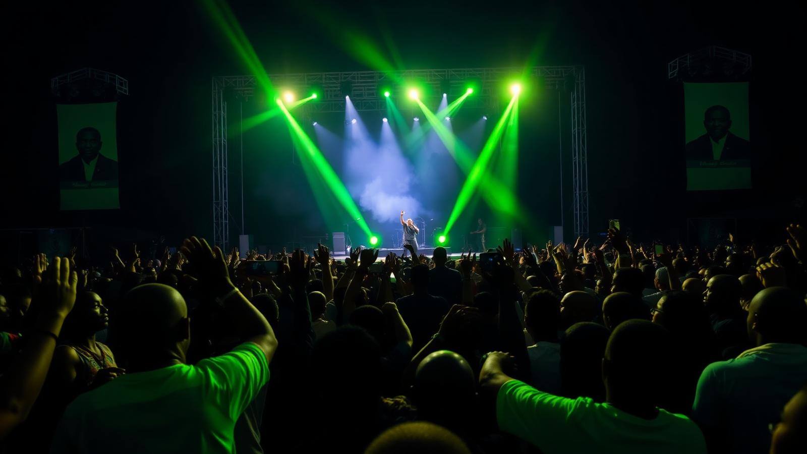 Afro Piano Fusion crowd under green stage light